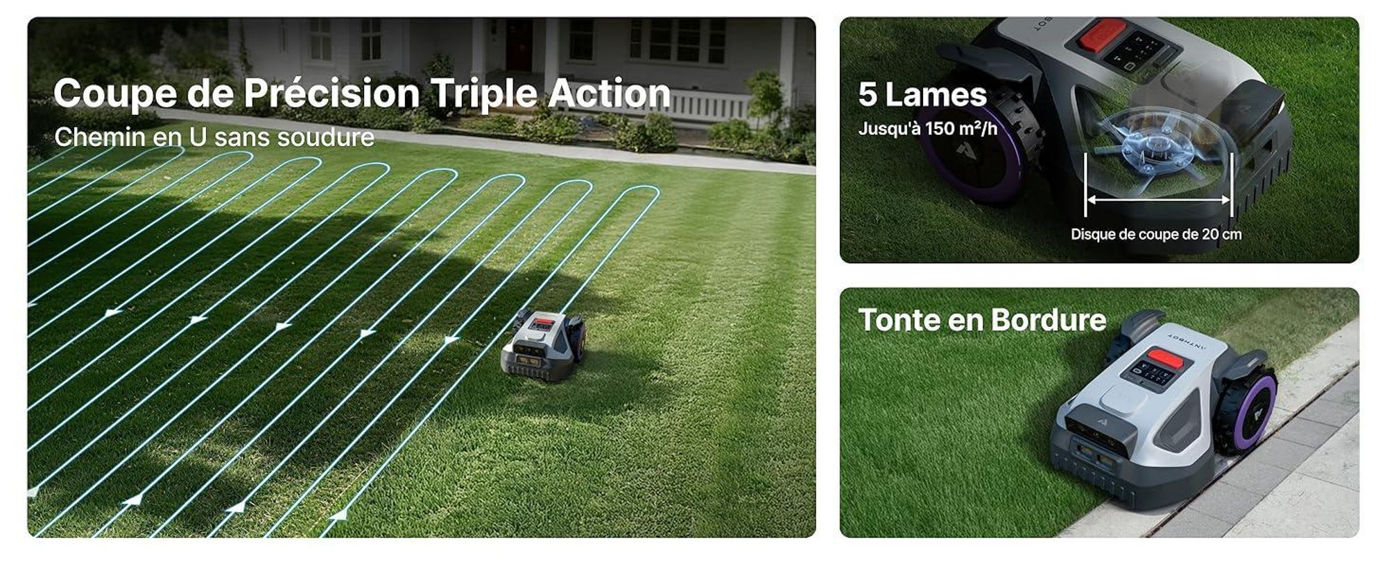 Robot tondeuse ANTHBOT M5 sans câble périphérique, avec garage premium, navigation RTK, caméra IA, jusqu'à 500 m², 3 mois de NRTK s