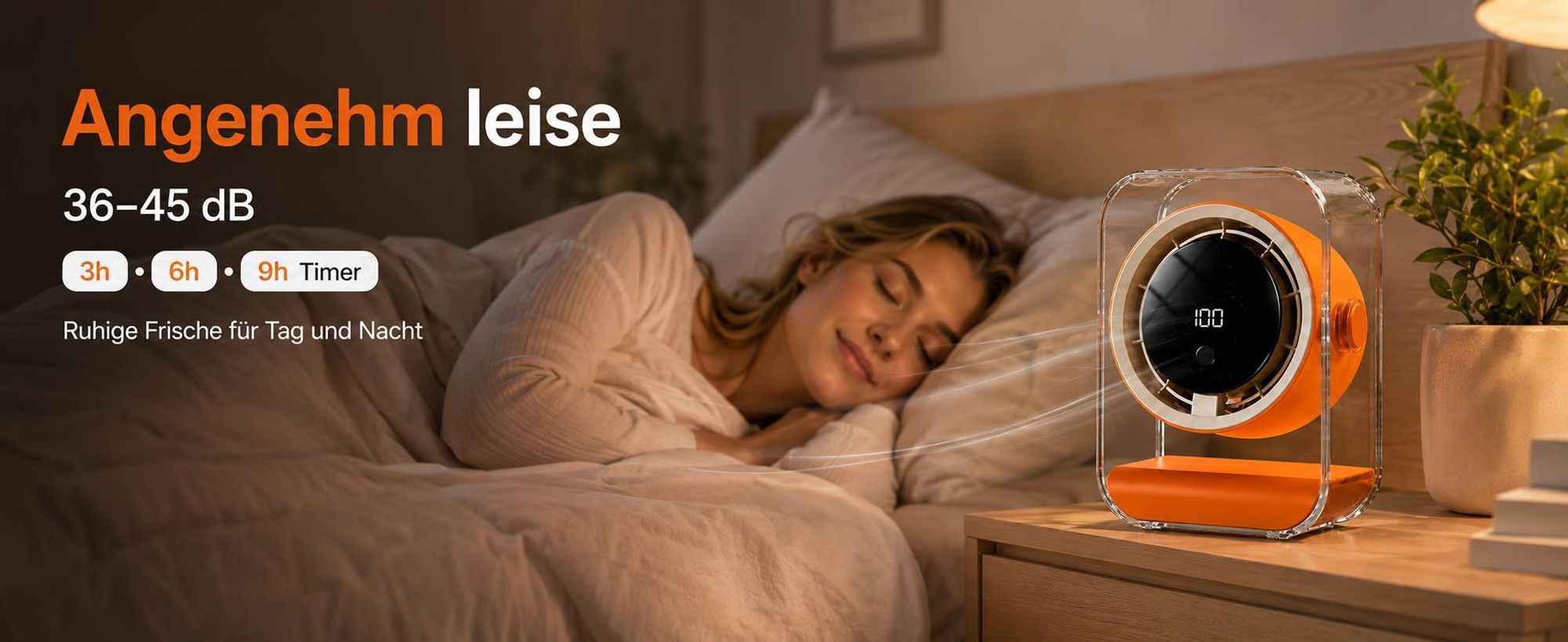 Tischventilator, Ventilator leise, 720° einstellbar, 3 Timer-Stufen (3/6/9h), 100 Geschwindigkeiten, Ventilatoren USB, LED display, Überall einsetzbar