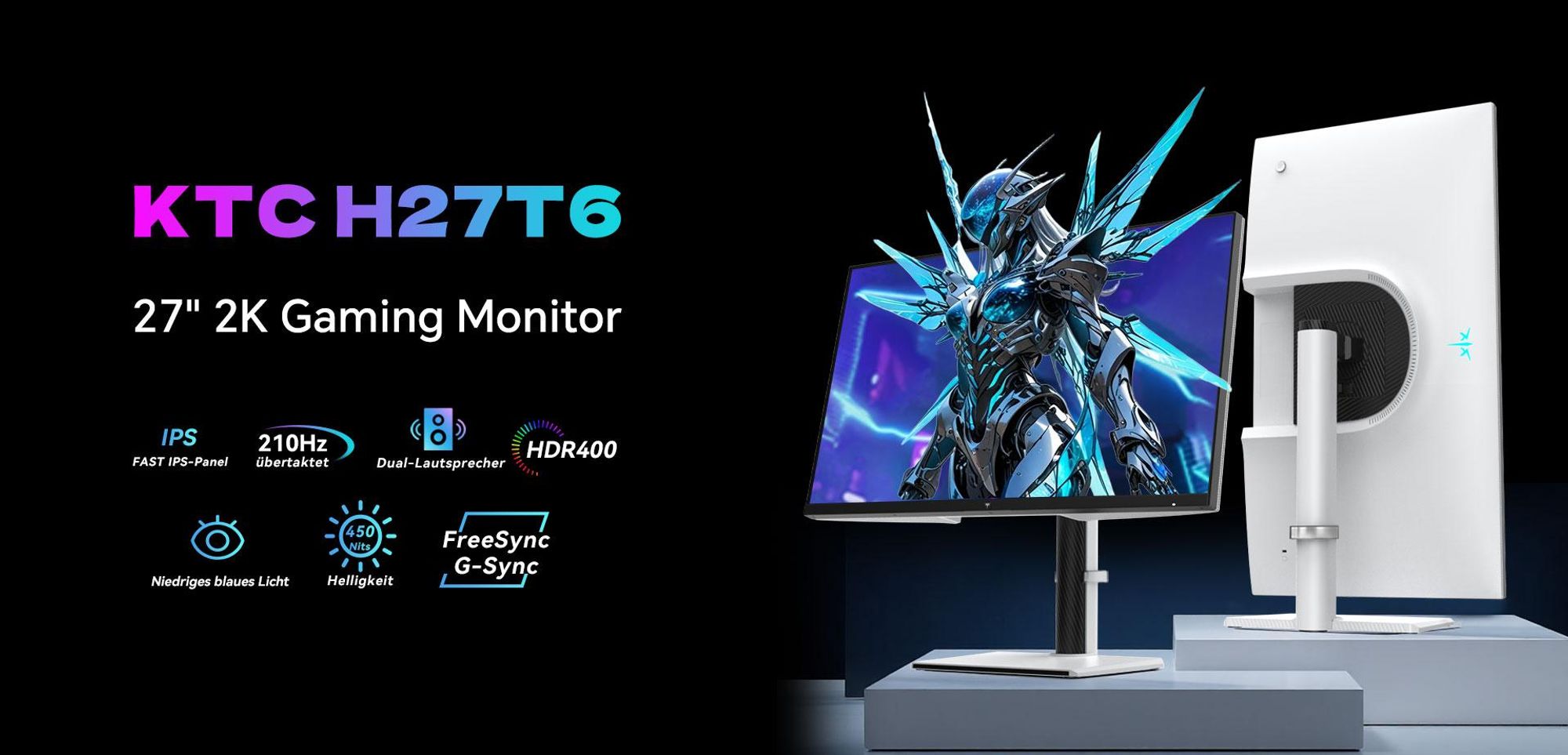 KTC H27T6 27 Zoll Gaming Monitor, QHD 210Hz Fast IPS, 1ms GTG, HDR400, FreeSync/G-Sync, höhenverstellbar