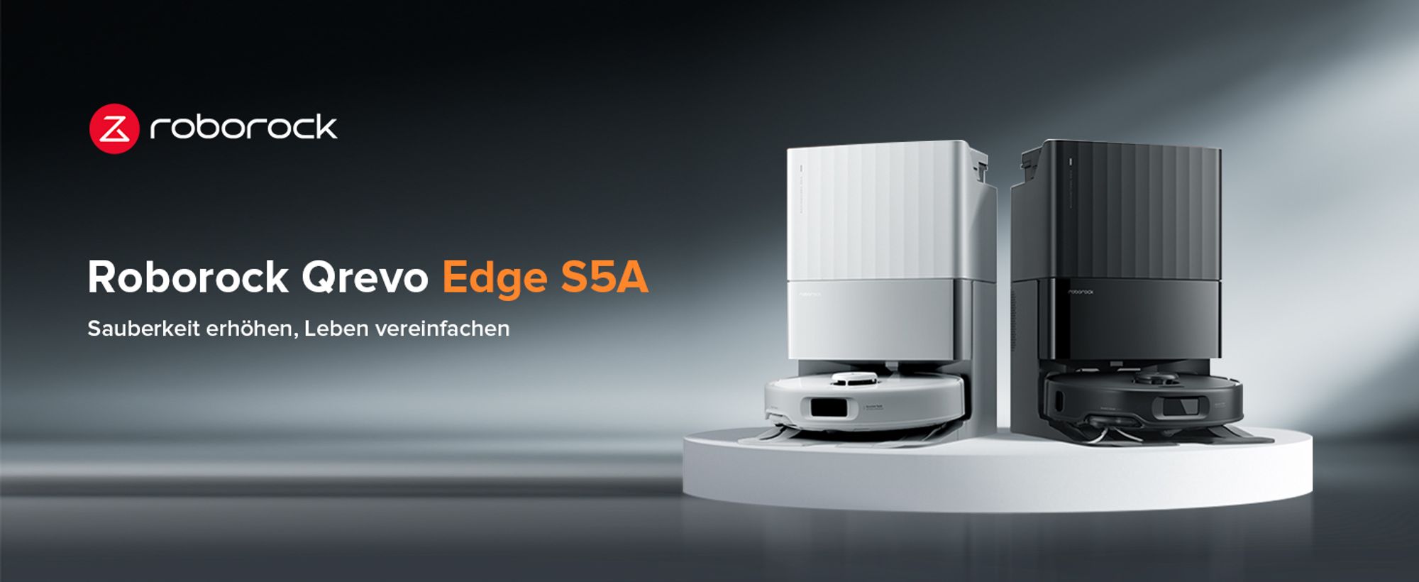Roborock Qrevo Edge S5A Staubsauger Roboter 18.500 Pa(Upgrade von S8 Pro Ultra), Dual Anti-Tangle, 75℃ Heißwasser-Moppwäsche, FlexiArm Design™ Schwarz