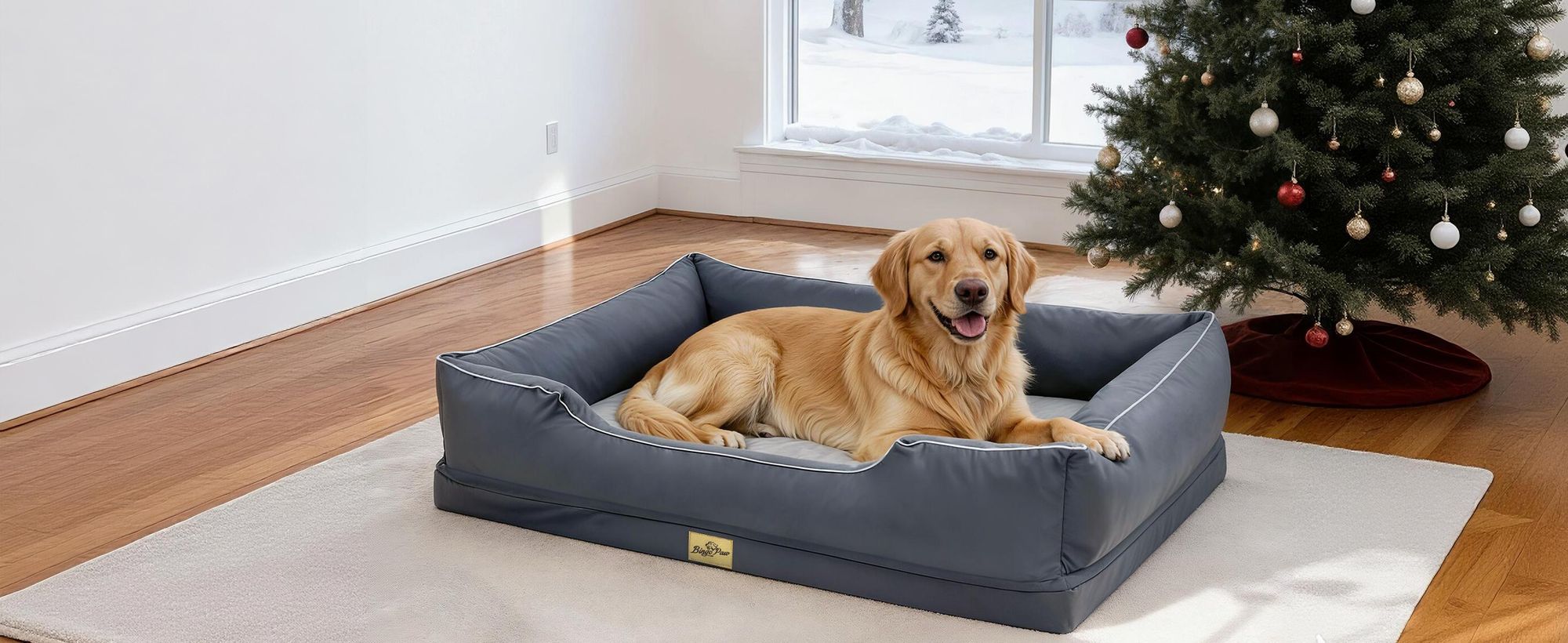 WISFOR Hundebett Hundesofa Hundekissen, erhöhte Ränder, wasserfest waschbar Bezug abnehmbar XXL: 111 x 88 x 23 cm, Grau