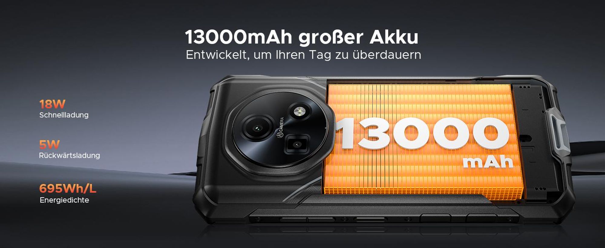 DOOGEE Fire 5 Ultra Outdoor Smartphone Handy, 4G, IP68/IP69K, 6,6" 90Hz, 13000mAh, 32+256GB, 48MP, NFC, Fingerabdruck, ohne Vertrag