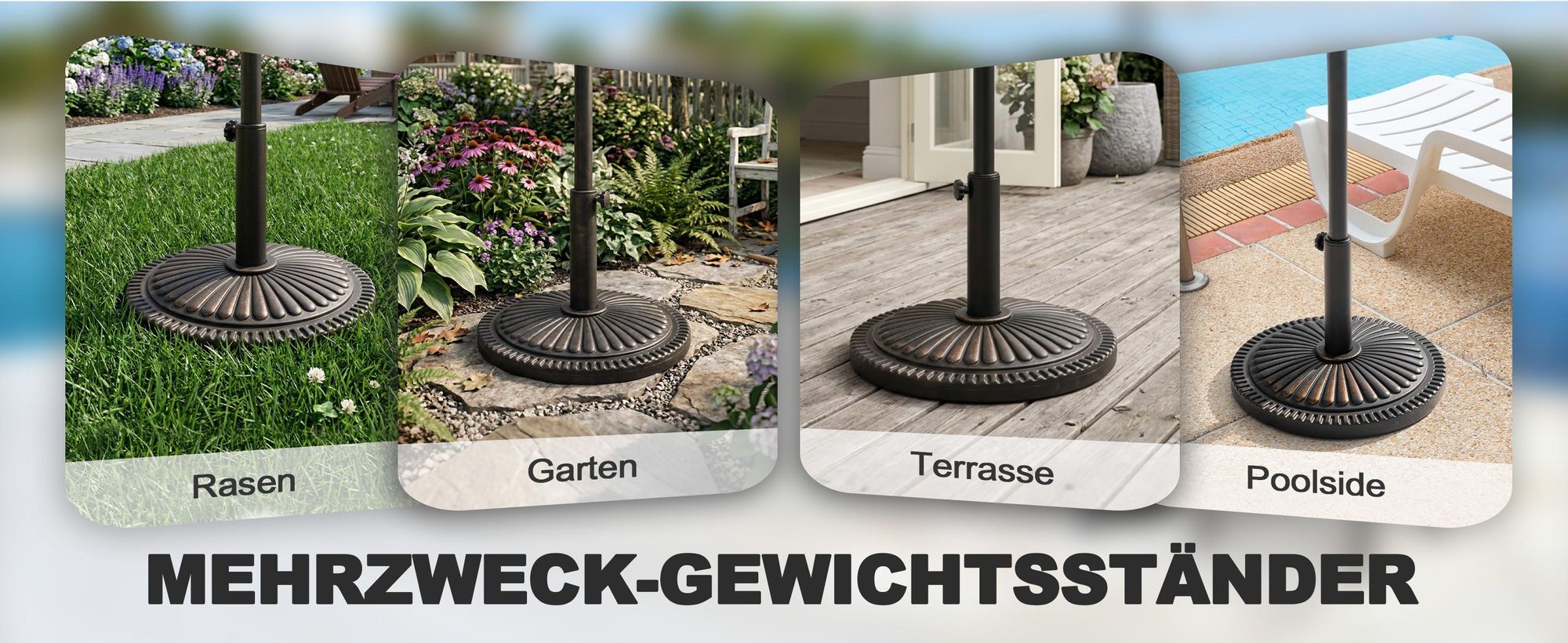 Avestar 15 kg runder Schirmständer für Garten, Sonnenschirmständer, beschwerter Schirmfuß, Schirmsockel