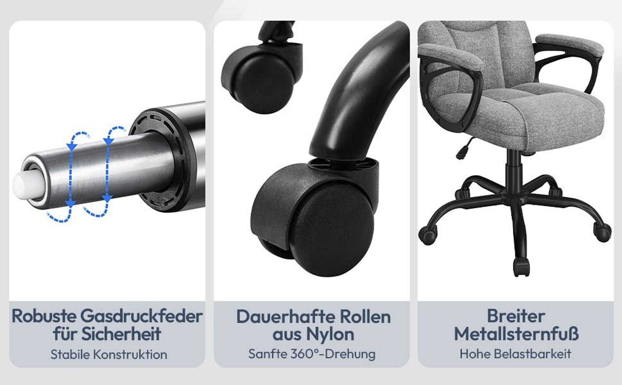 Yaheetech Bürostuhl Computerstuhl, ergonomischer Drehstuhl, bis 136 kg, höhenverstellbar, Wippfunktion, Grau