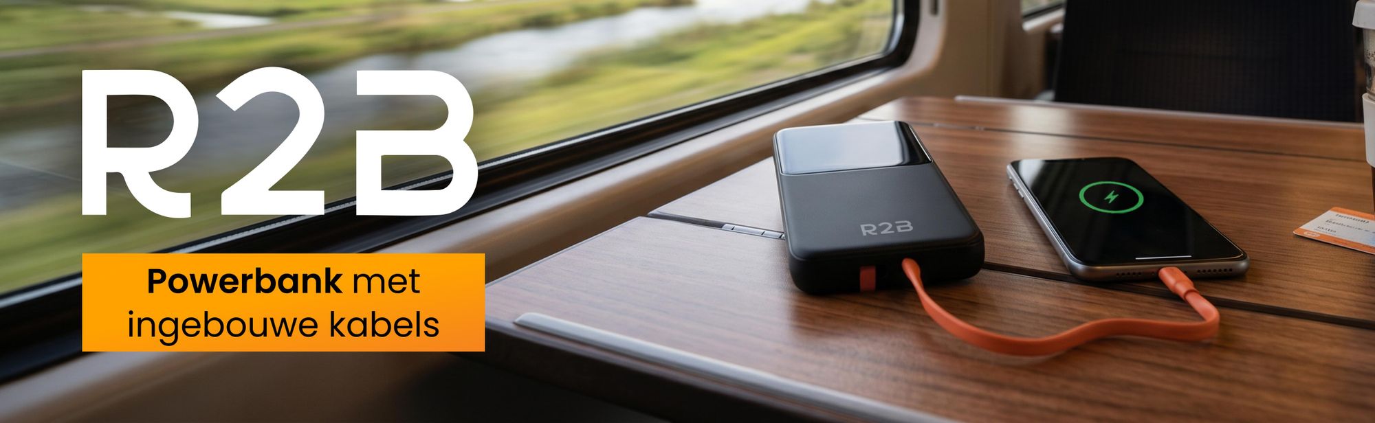R2B Powerbank 10.000 mAh met Kabels - 22,5W Snelladen - USB-C