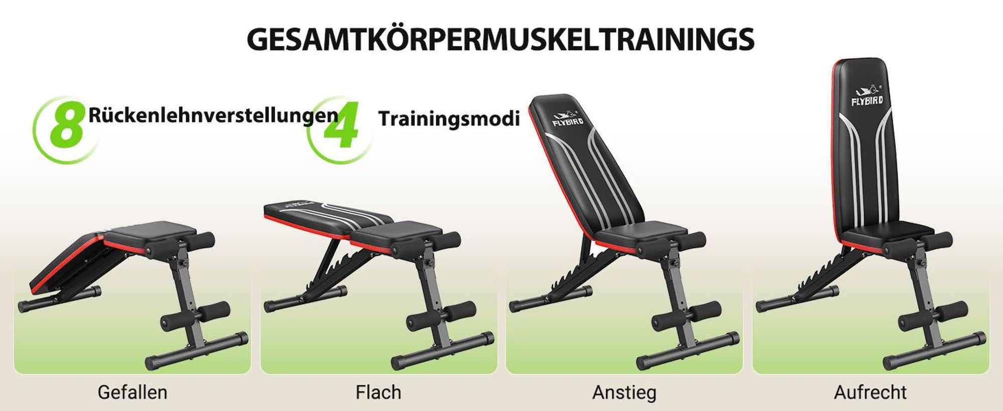 FLYBIRD Multifunktionale Hantelbank, 317 kg maximale Belastbarkeit, inklusive Resistenzbändern, verstellbare Trainingsbank für Ganzkörpertraining zu