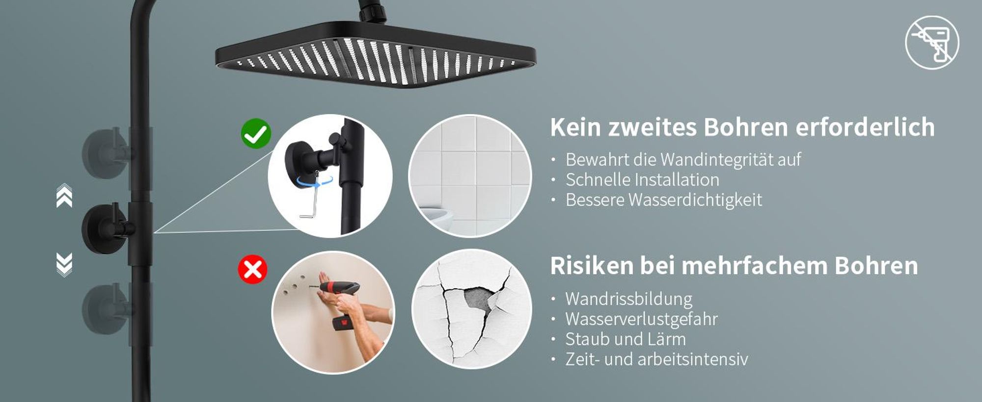 Duschsystem mit Thermostat und Glasablage in Schwarz Matt,Brausegarnitur 3 Strahlart(en), 12 Zoll Regendusche, 3-Funktions-Handbrause