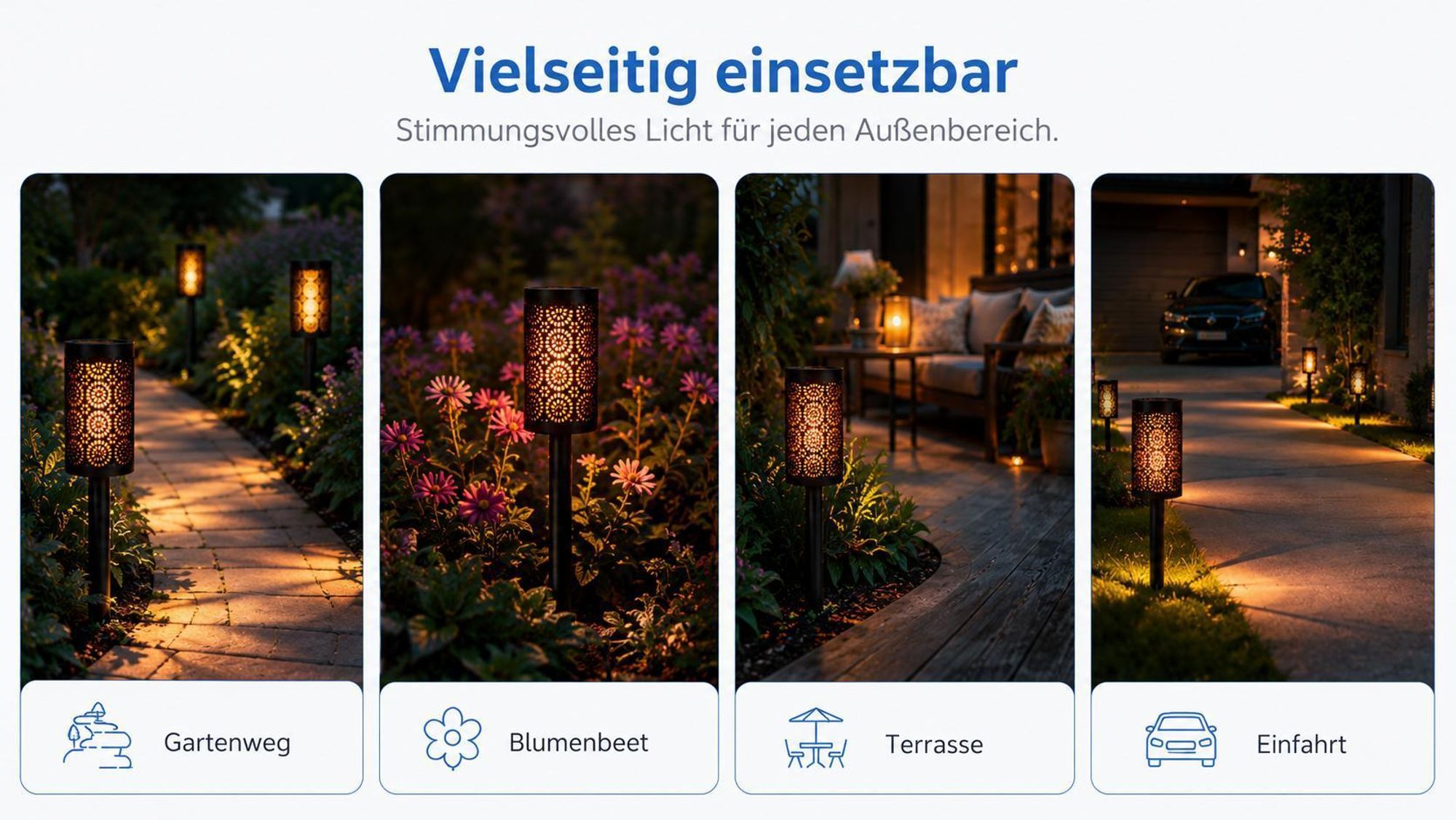 MasterLED 4er Set LED Solar Gartenfackel 39cm mit Flammeneffekt IP44 für Garten