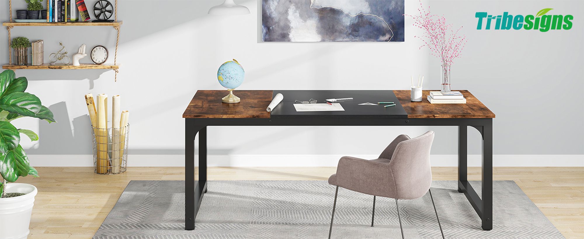 Executive Schreibtisch 160x80cm Mit 4 Schubladen - Home Office Tisch Walnuss