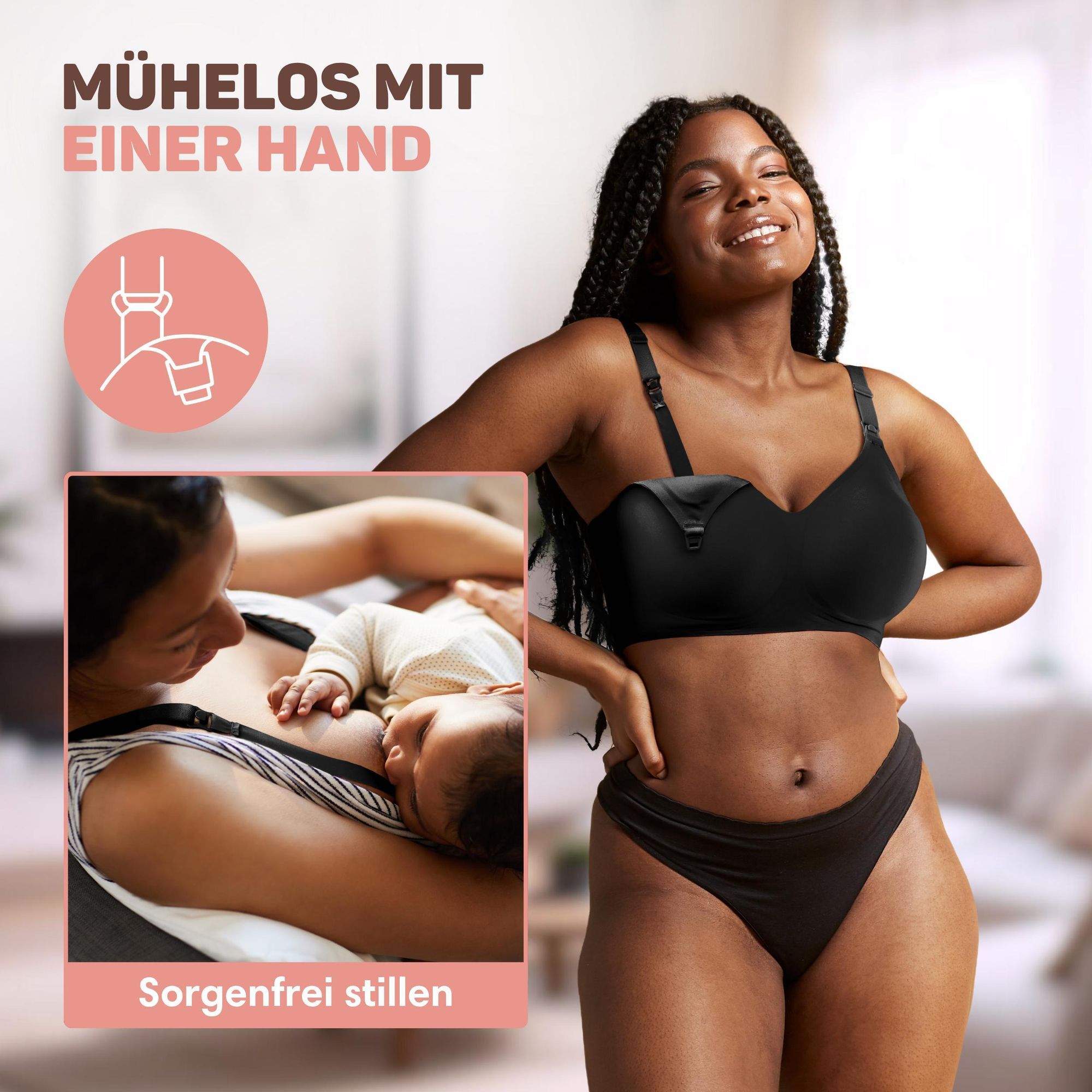 Vulpes Goods Still-BH, Ohne Bügel, Schwangerschafts-BH, Verstellbare Schulterträger, Ultraweicher Stoff, Herausnehmbare Polsterung, Schwarz, XL