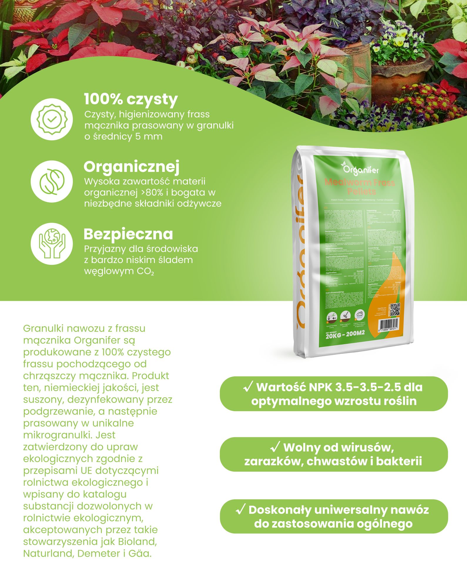 Frass z mącznika – Granulki nawozu owadziego (20kg – na 200m2) - Organifer