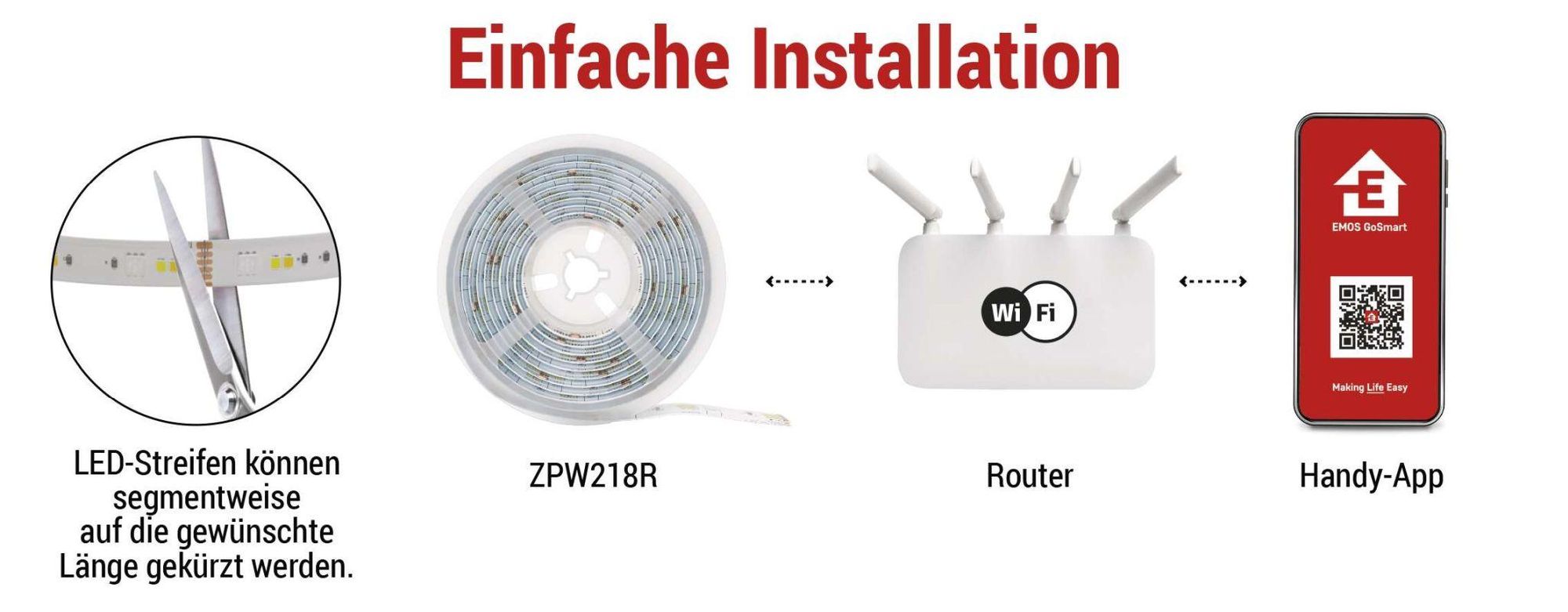 EMOS Smart LED Strip RGB/CCT 2m, LED-Streifen mit Fernbedienung und App, 16 Mio Farben, Musik-Synchronisation, inkl. 1,5 Kabel und Netzteil, ZPW218R