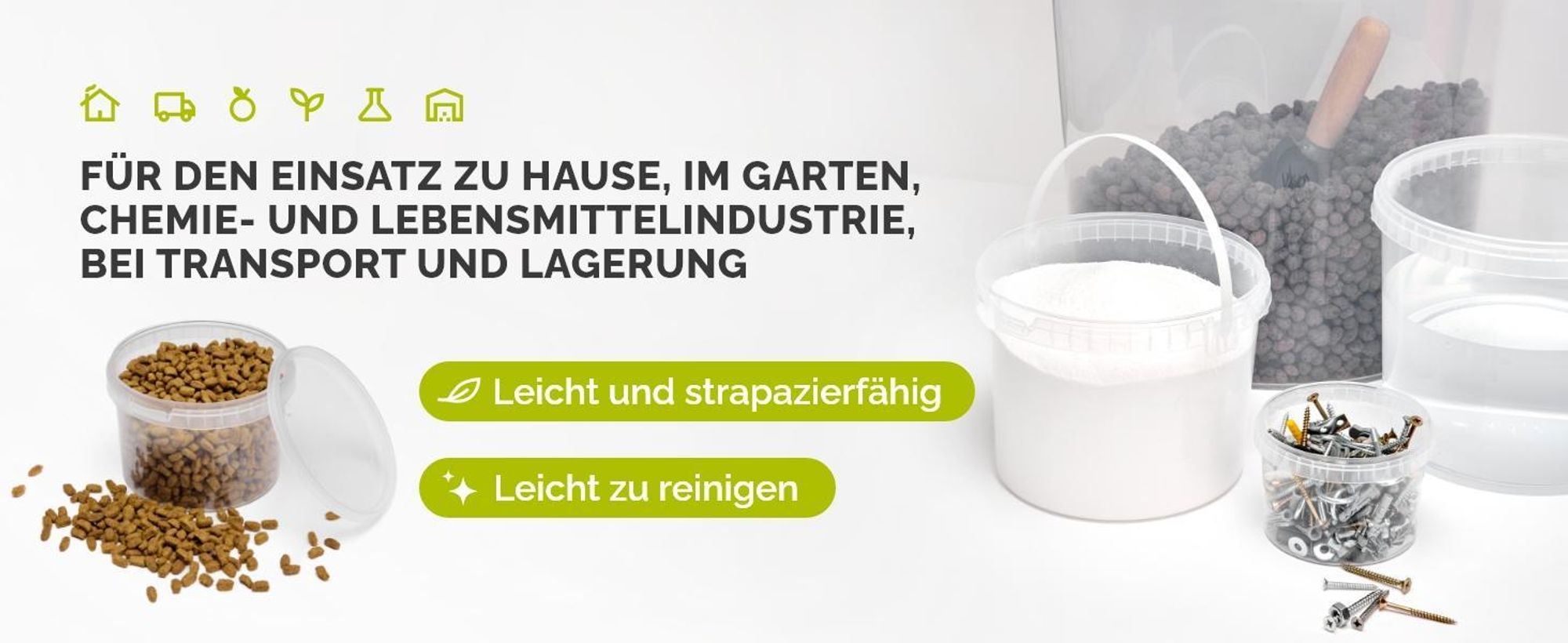 Garronda Eimer mit Deckel, 30 Liter, 1 Stück, für die Lagerung von Lebensmittel- und Chemischen Produkten Weiß GD-0071
