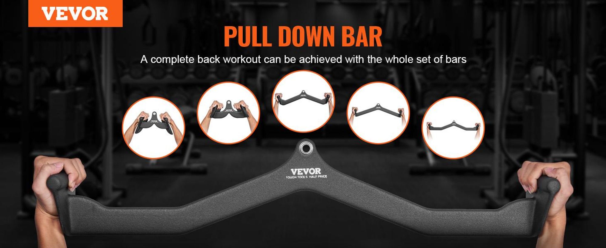 VEVOR LAT Pulldown Aufsätze, Kabelmaschine Ruder T-Bar V-Bar 5 Set, Trizeps Zugstange, Rückenstärkung Gummi-beschichteter Griff, Bizeps Curl Trizeps LAT Pulldown Stange für das Heimfitnessstudio