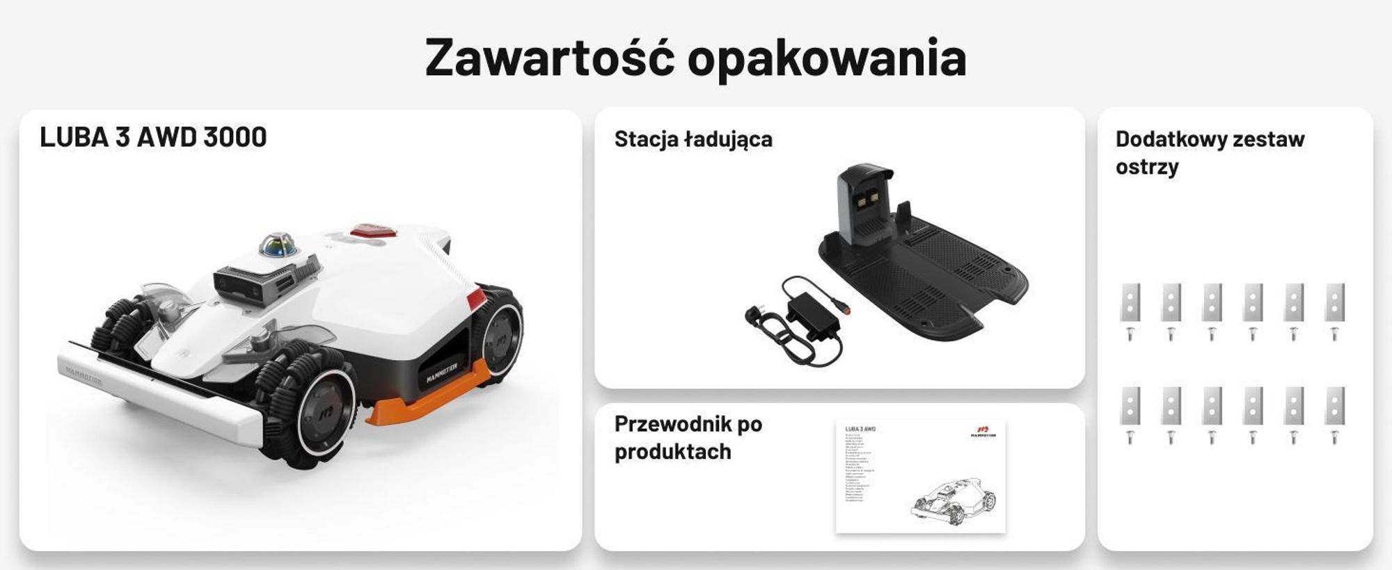 Robotická sekačka Mammotion LUBA 3 AWD 3000 s garáží a mycím stojanem, do 3000 m², pohon všech kol, stoupání 80 %, auto mapování, 4G modul, APP