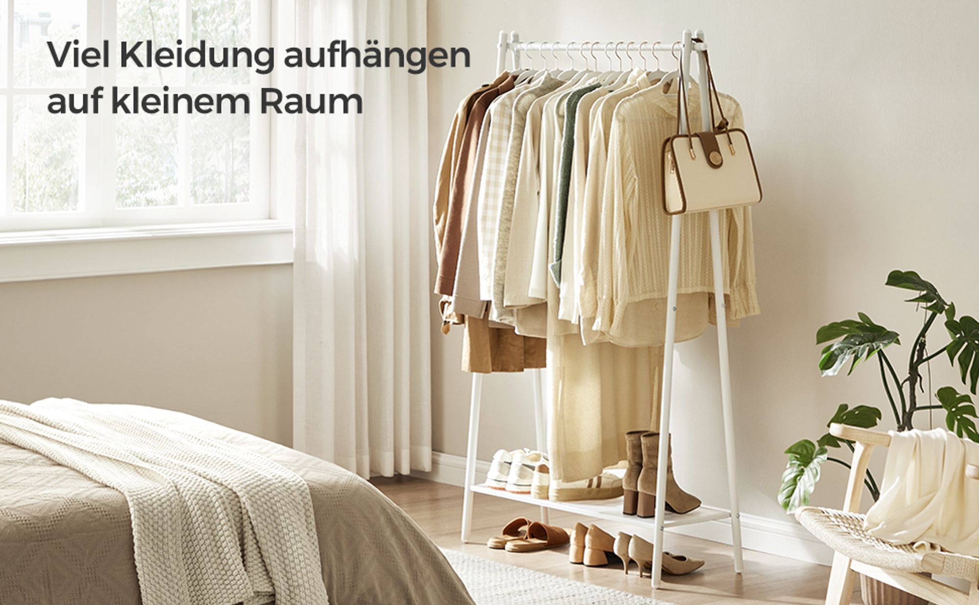 SONGMICS Kleiderständer, Garderobe, Garderobenständer, Kleiderablage, Stahlrahmen, mit Stange und Regal, 33,5 x 92,5 x 153 cm, für Schlafzimmer