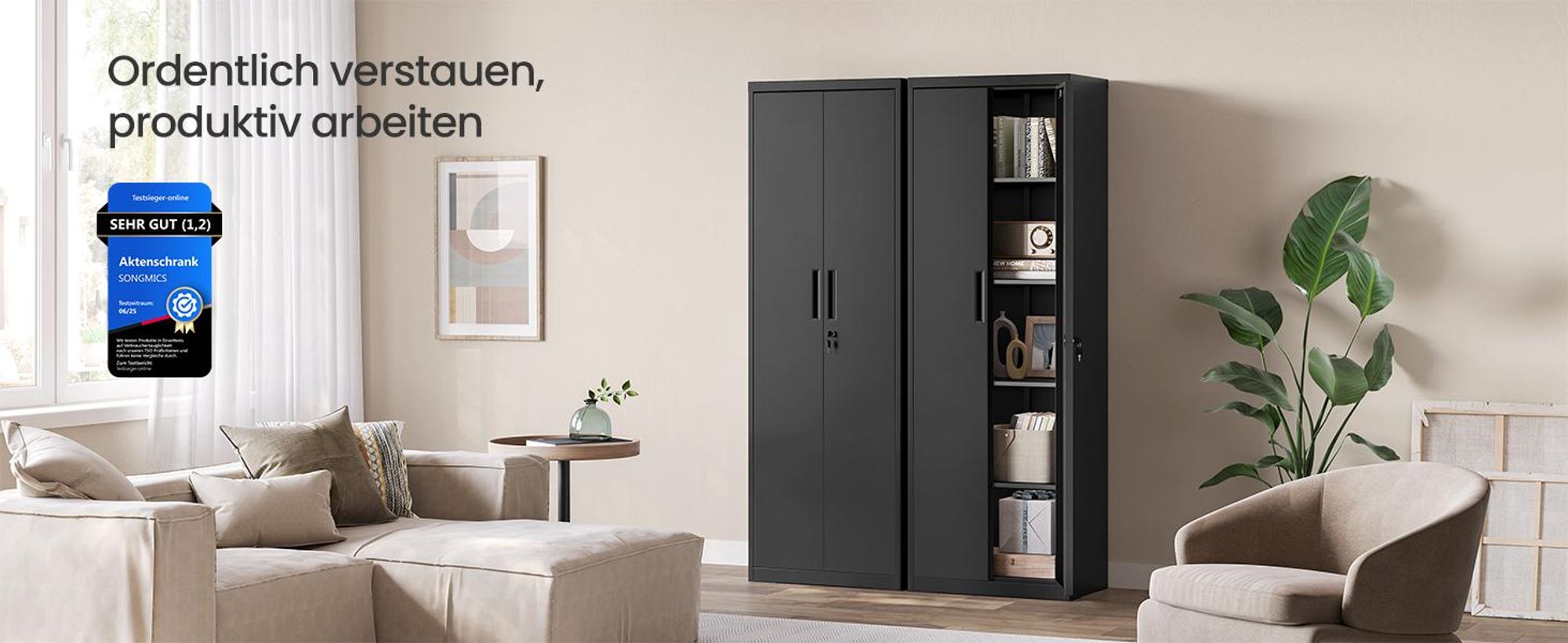 SONGMICS Aktenschrank, Mehrzweckschrank, Stahl-Aufbewahrungsschrank, 5 Ebenen, verstellbare Ablagen