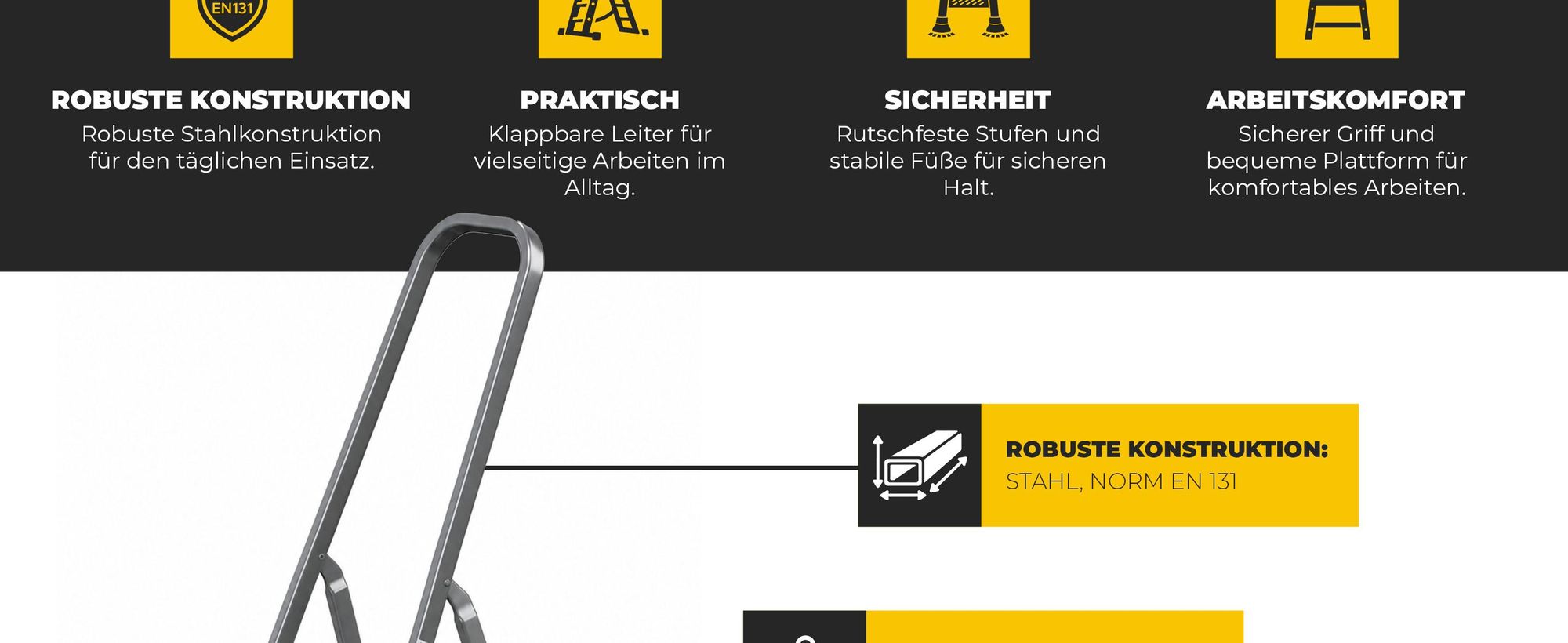 DRABEST |  Stahlleiter - Leiter - haushaltsleiter - leiter 3 stufen - Klapptritt, - Stahl - Universal - bis 125 kg