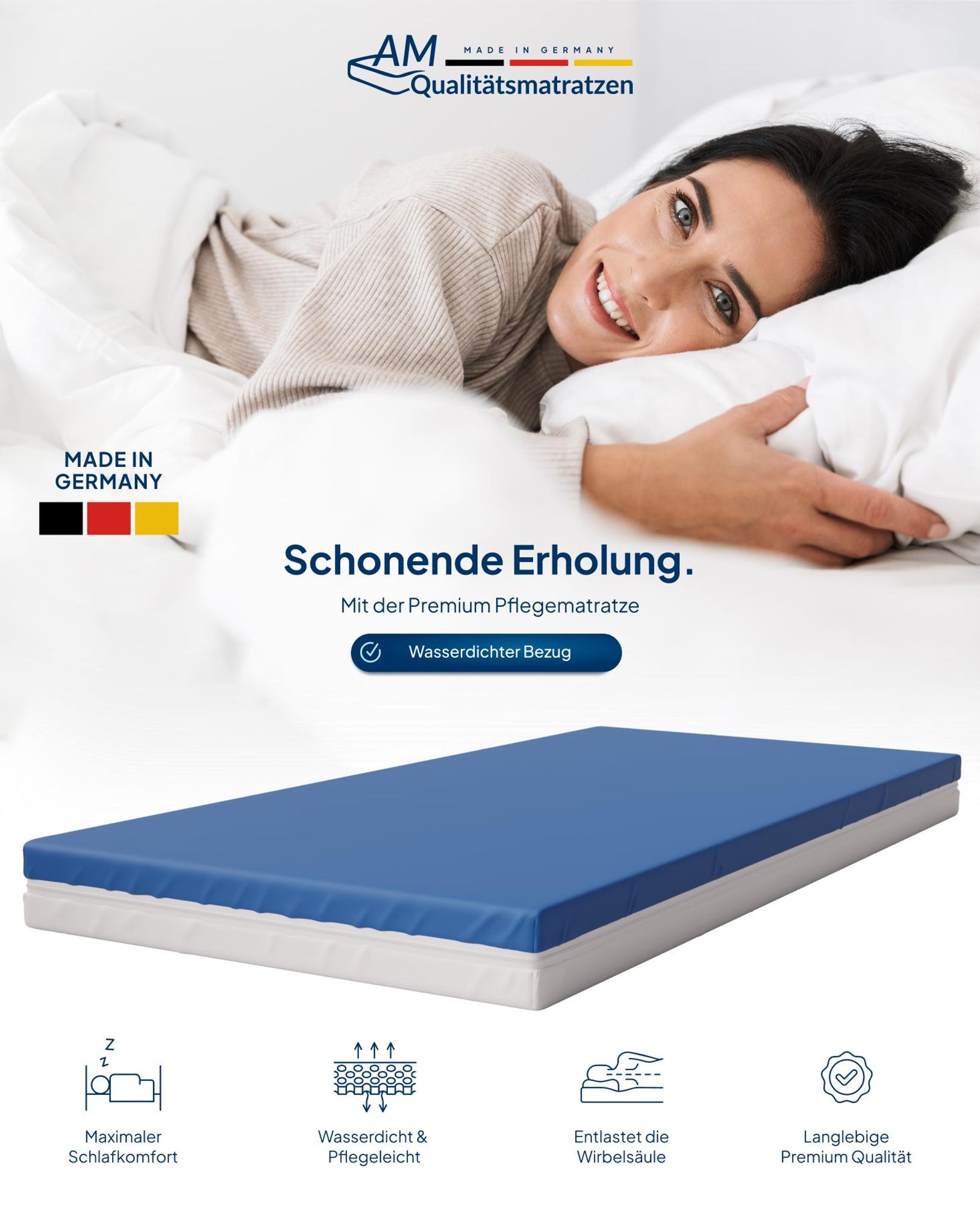 AM Qualitätsmatratzen | Premium Pflegematratze 90x200 cm - Dekubitusprophylaxe - Standard für die Heimpflege
