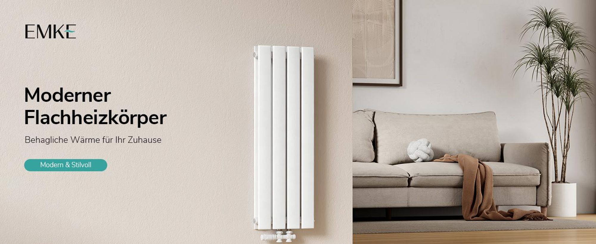 EMKE Heizkörper Flach 90 x 30,4 cm Doppellagig 559 W Weiß Design Paneelheizkörper