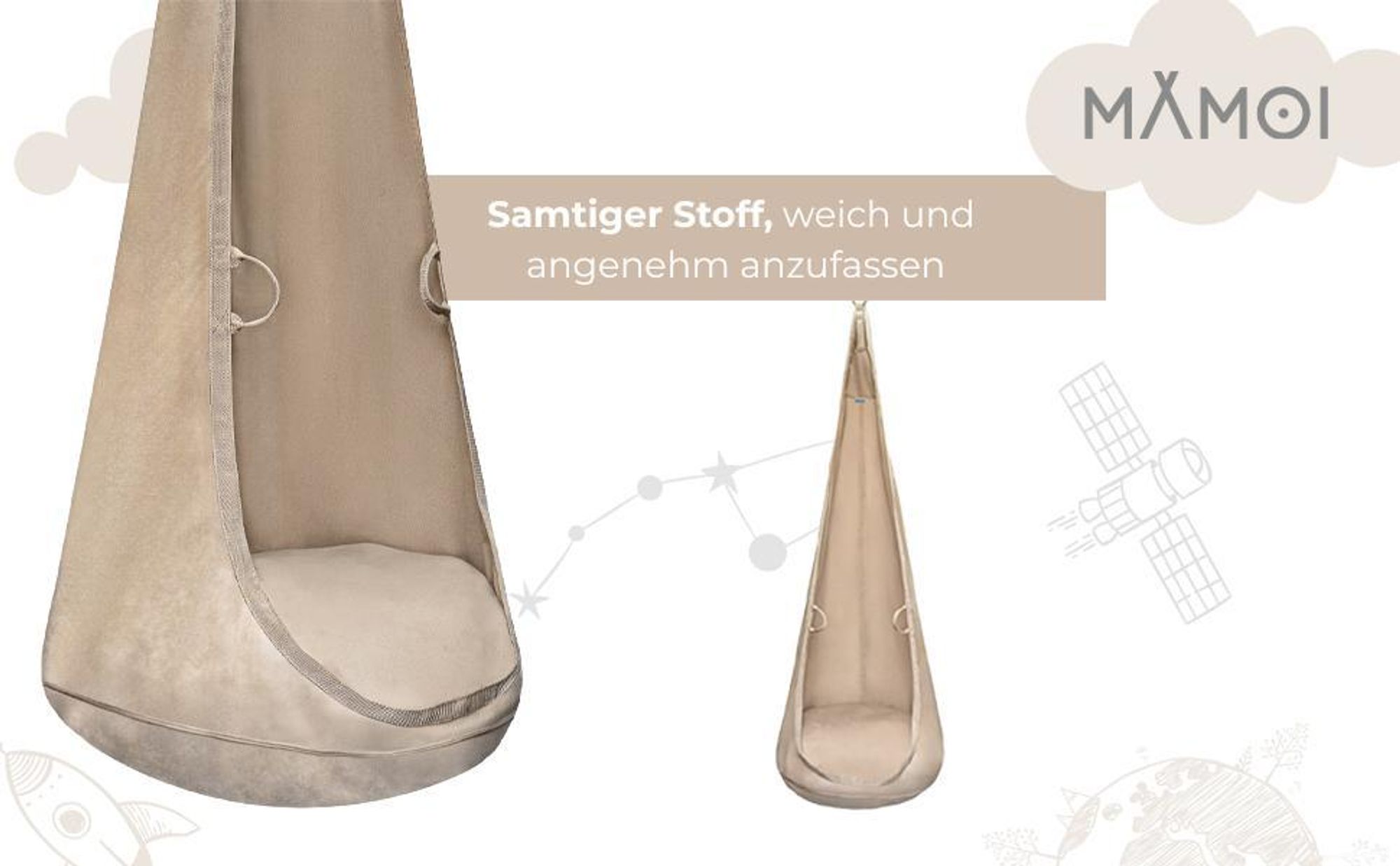 MAMOI® Hängesessel Kinder aus Velvet – Hängekokon & Cocoon Hängehöhle für Kinder, Hängesack mit Kissen & Haken, weicher Velvet-Sitz, Kinderschaukel