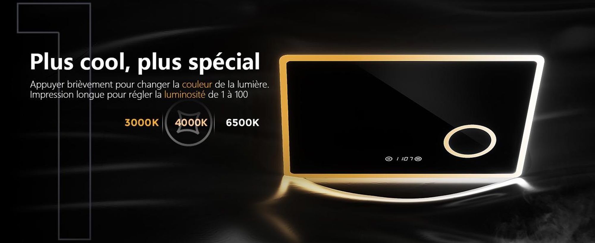 EMKE Miroir de salle de bain avec grossissement 3X Interrupteur tactile 3 couleurs de lumière Variable Horloge anti-buée 80X60cm