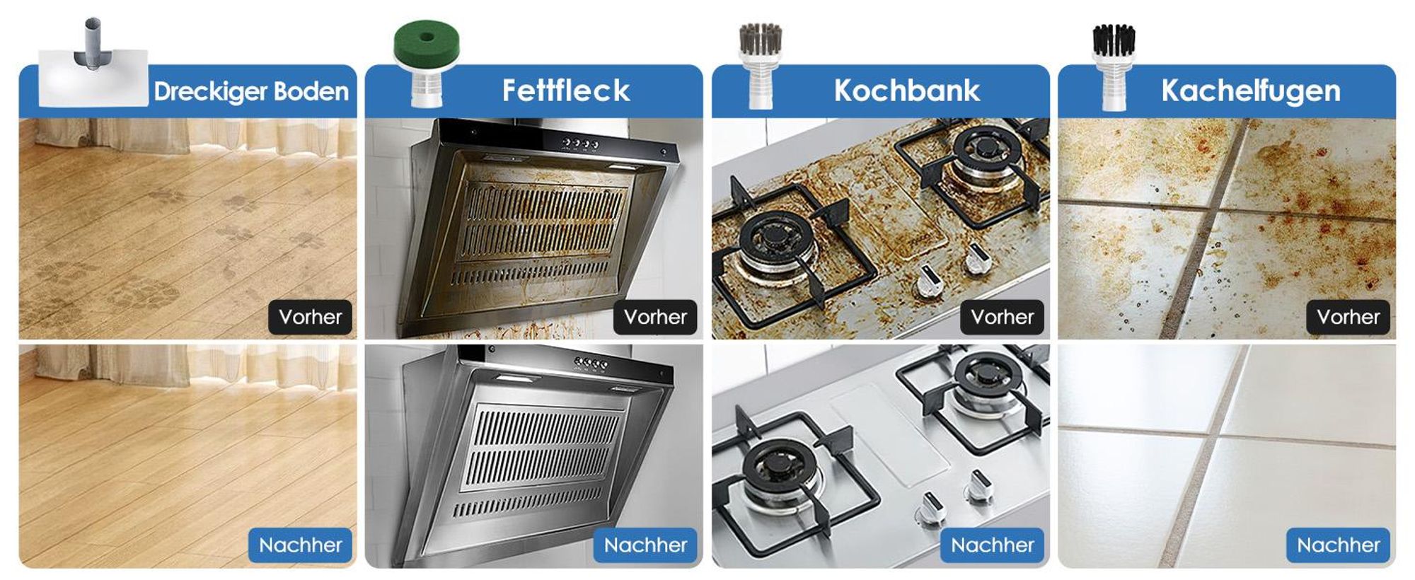 Dampfreiniger, Handdampfreiniger, 10-in-1 Dampfbesen, 15 s Aufheizzeit, 230°F Heißdampf, als Dampfmop mit Zubehör & 2 Pads, für Böden Teppiche Fenster