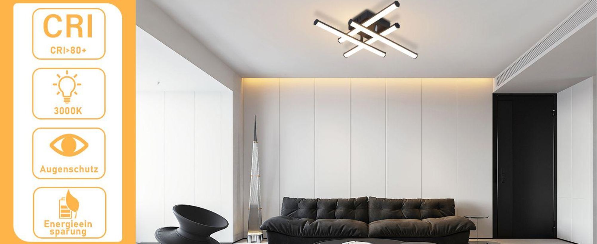 ZMH Plafonniers Lampe de cuisine moderne Noir 24W Lampes de chambre à coucher Architecture d'intérieur Lampes de salon 3000K Lumière blanche chaude Corridor