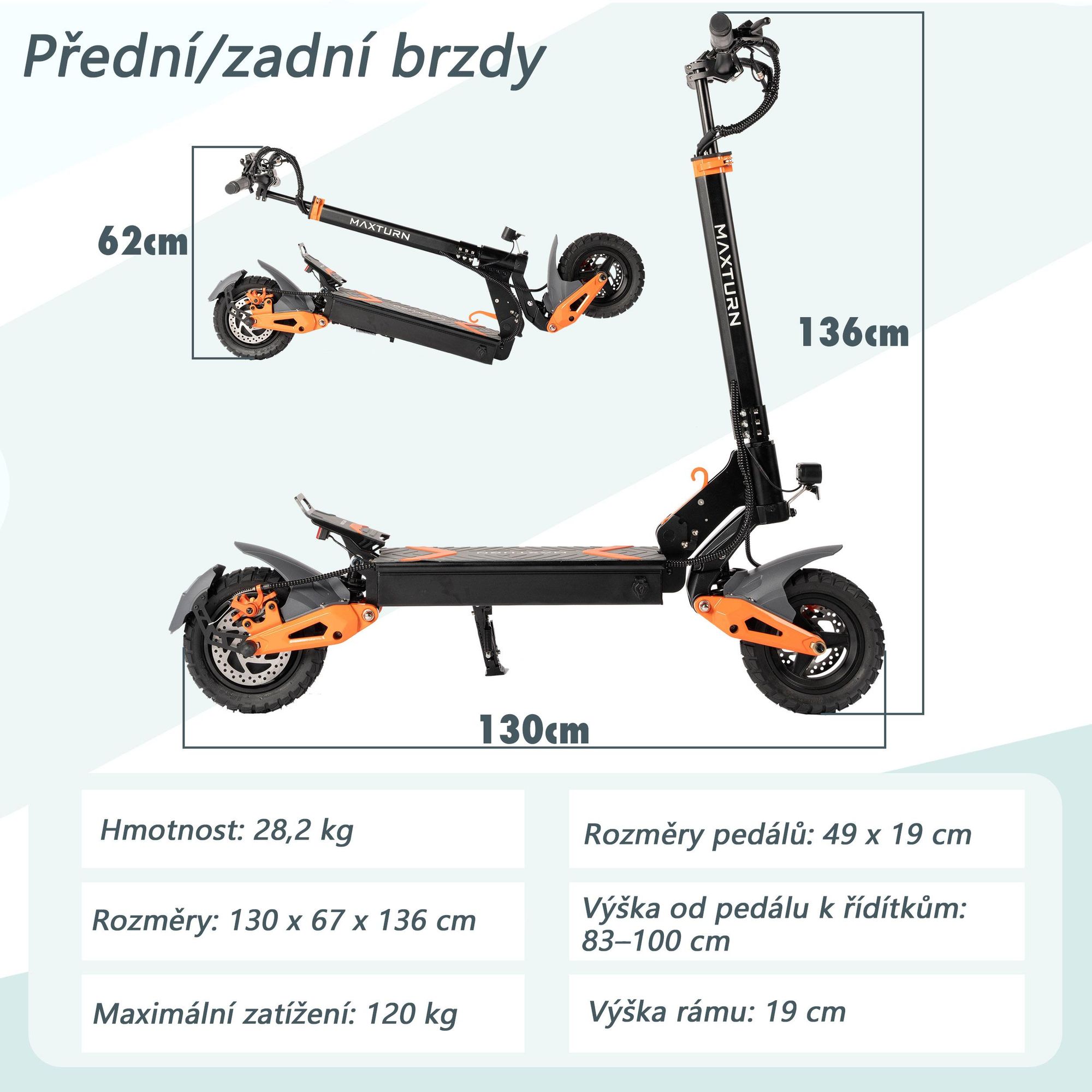 Elektrická Koloběžka MAXTURN X1 - 48V15.6Ah 10'' Tubeless Scooter Elektrokoloběžka Hliníkový Rám - Černá