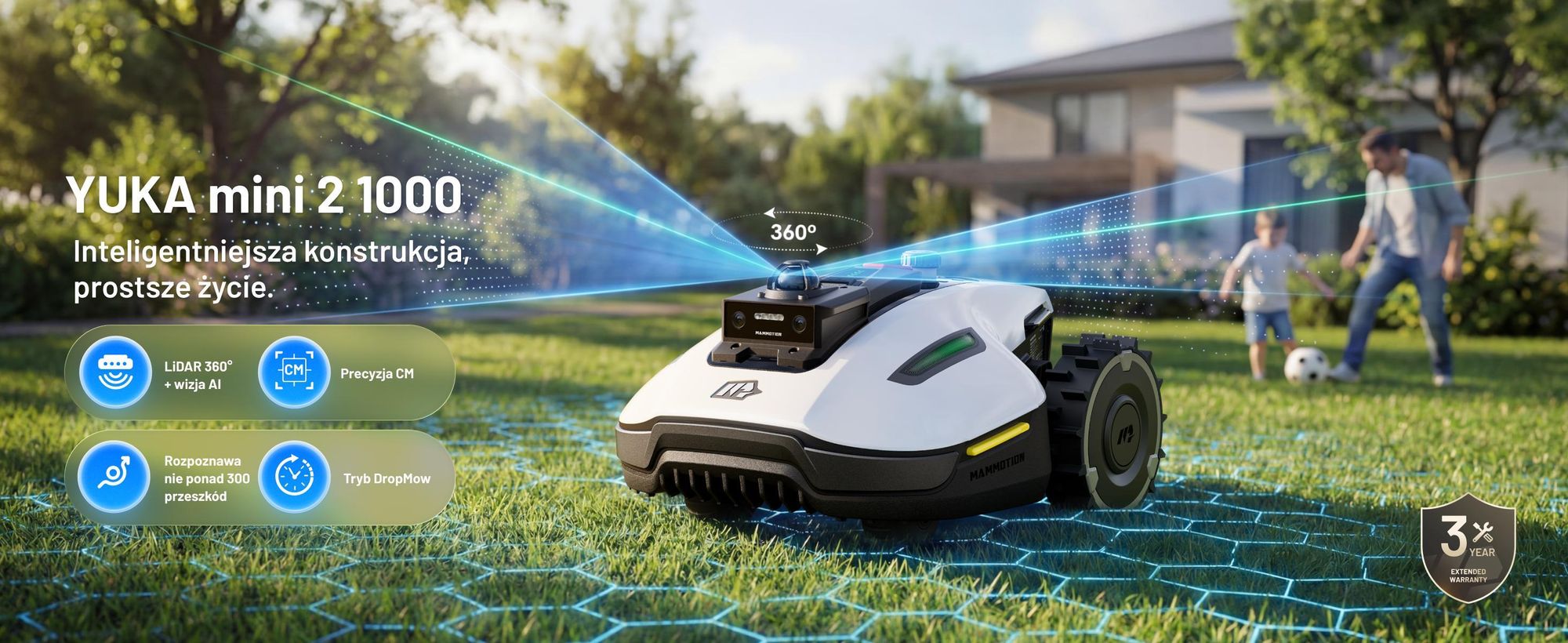 Robotická kosačka Mammotion YUKA Mini 2 1000 s garážou, bez kábla, do 1000 m², 360° LiDAR + AI Vision, DropMow, auto-mapovanie, kosenie okrajov, APP