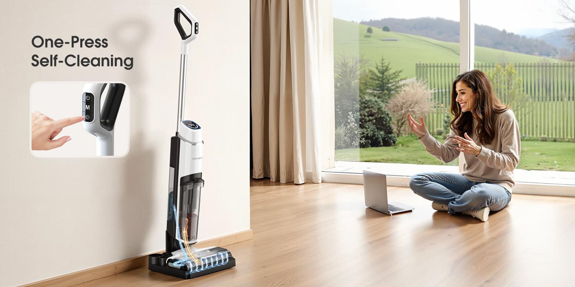 Lubluelu 3-in-1 Nass-und Trockensauger, 20kPa Saugkraft, Selbstreinigungsfunktion per Knopfdruck, HEPA-Filter, Intelligente Sprachansage, Für Tierhaar