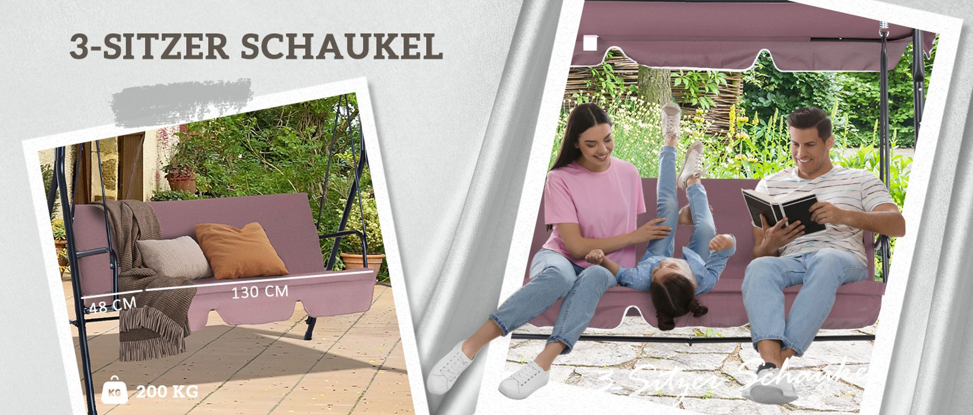 Outsunny Hollywoodschaukel Gartenschaukel 3-Sitzer mit Dach Stahl Braun