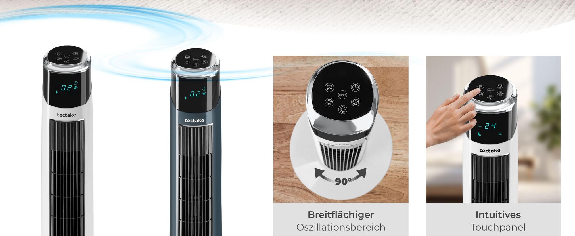 tectake® Turmventilator Arktis 12-Stunden-Timer extrem leise und energiesparend