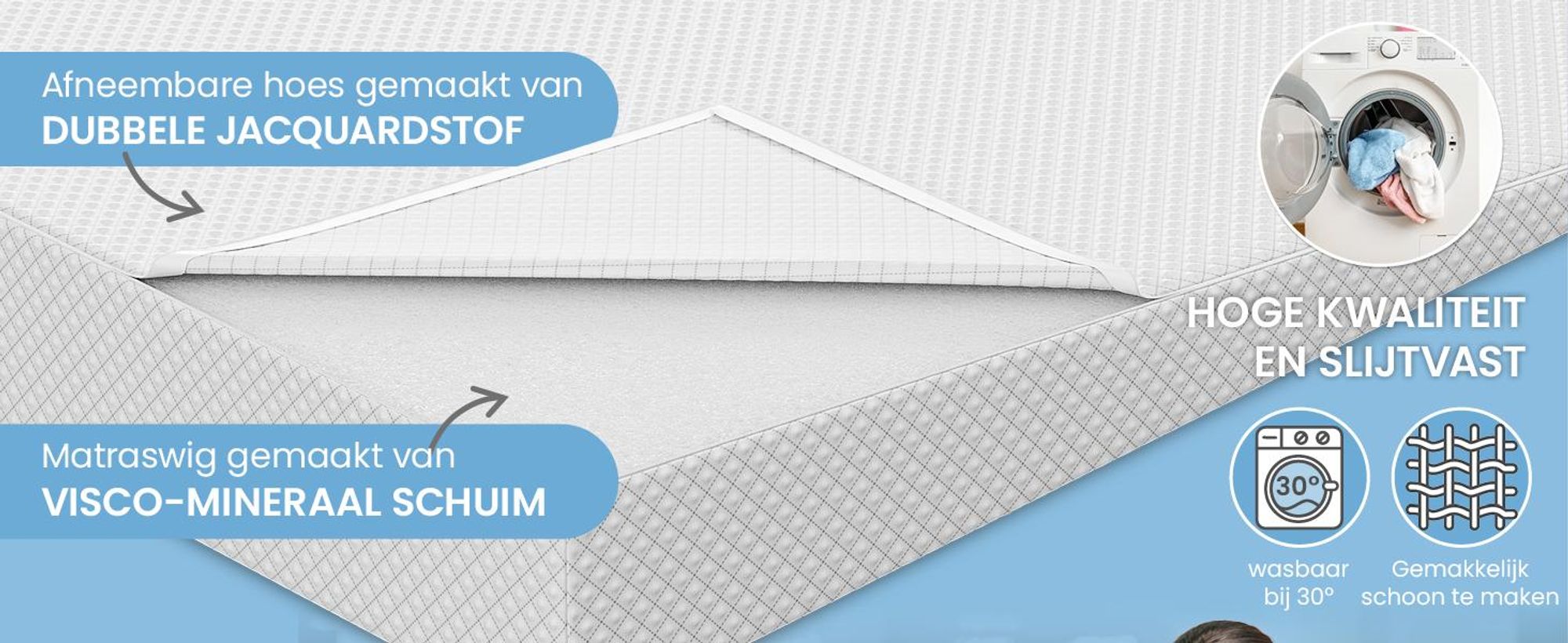 ELONEO Bedkussen, bedkussen 100x100 cm, visco-mineraal schuim, matrasverhoger