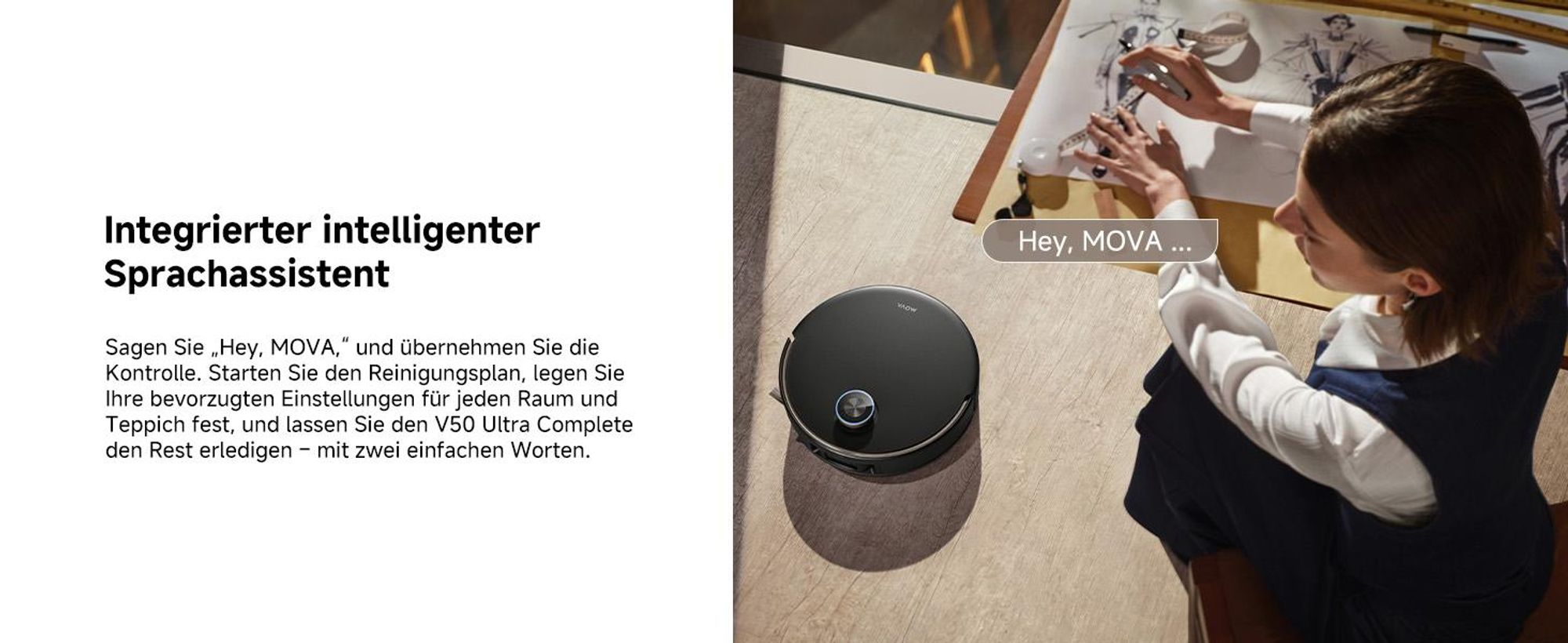 MOVA V50 Ultra Saug- & Wischroboter 24.000 Pa, FlexiRise Navigation, Warmwasser-DuoSolution, Schwarz + Extra 1 L Reinigungsflüssigkeit