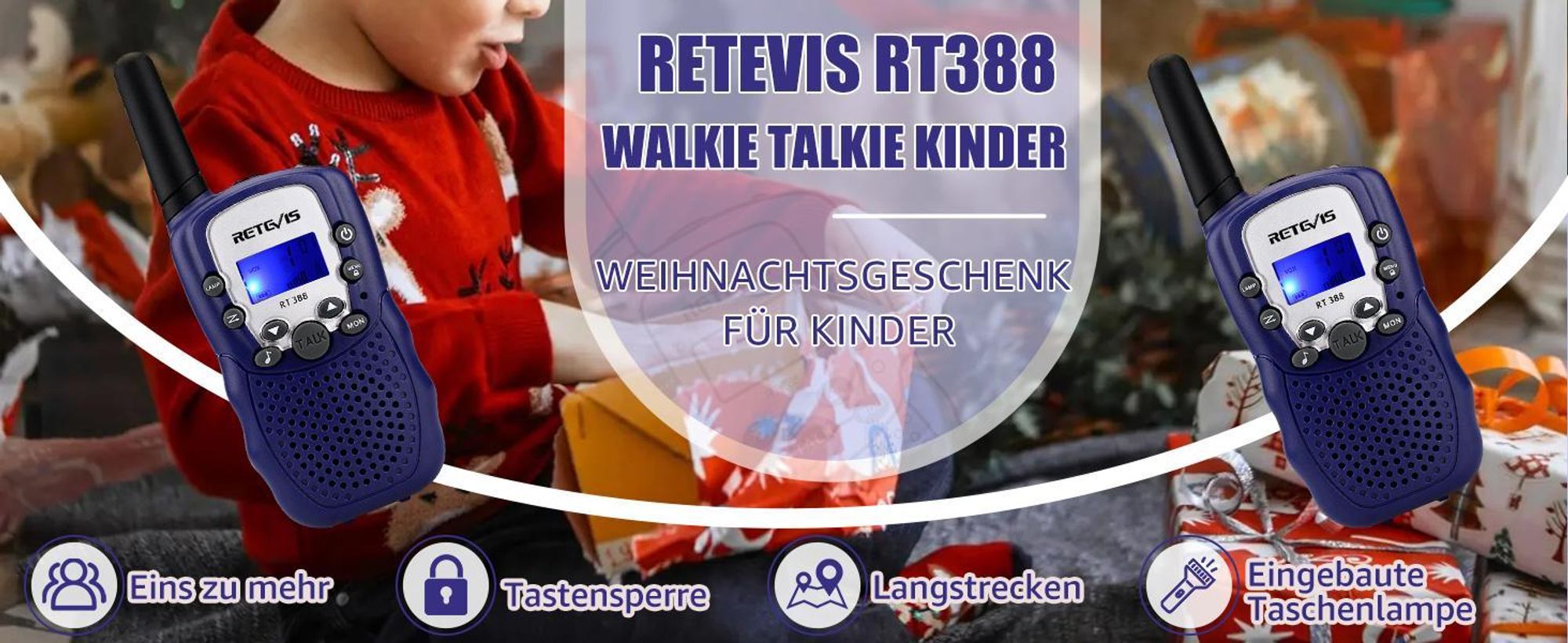 Retevis RT388 Walkie Talkie Kinder, Geschenke für Kinder, Spielzeug ab 4-12 Jahre, sichere Tastensperrer, für Abenteuer, Camping, Wandern (Zwei Paare)