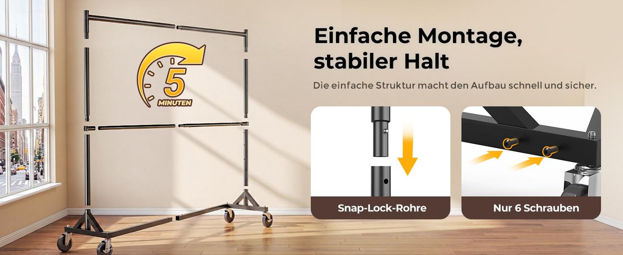 HOKEEPER Kommerzieller Kleiderständer mit Z-Ständer, Tragkraft 250 kg, robuster Schwerlast-Garderobenständer, verstellbarer Kleiderstange auf Rollen,s