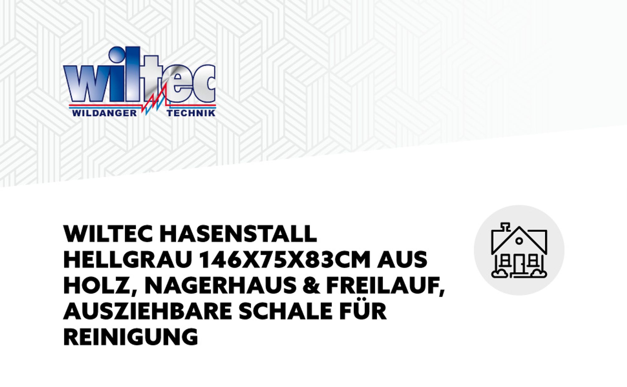 Wiltec Hasenstall hellgrau 1460 x 750 x 830 mm mit Freilaufgehege und erhöhtem Unterschlupf aus Holz, Kaninchenkäfig mit 2 Etagen, Kleintierstall