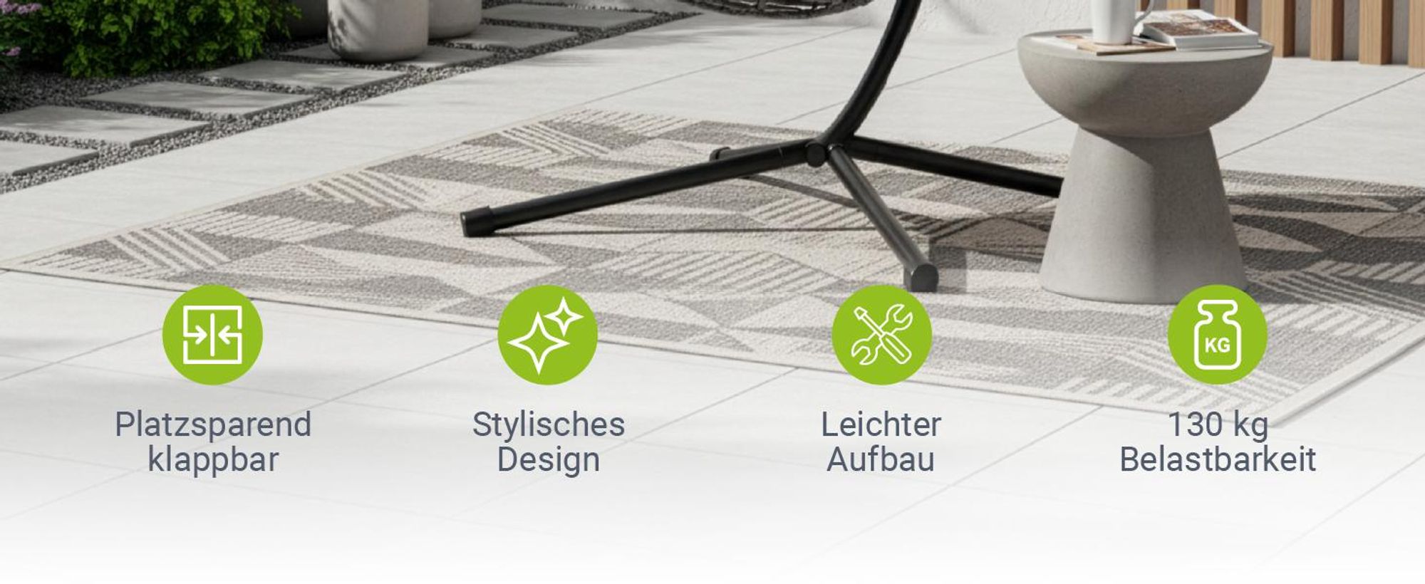 Juskys Hängesessel Aria mit Kissen - höhenverstellbar & faltbar - Polyrattan Hängeschaukel Outdoor & Indoor - Korbhängesessel bis 130kg Dunkelgrau