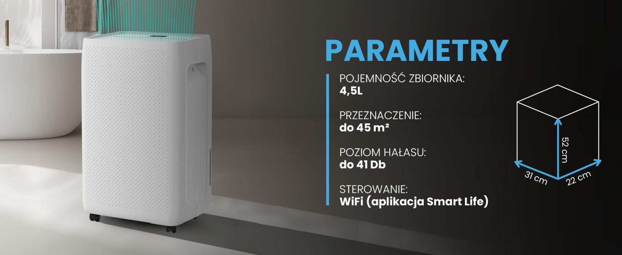 Osuszacz powietrza 20l/24h z aplikacją i zbiornikiem na wode 4,5l