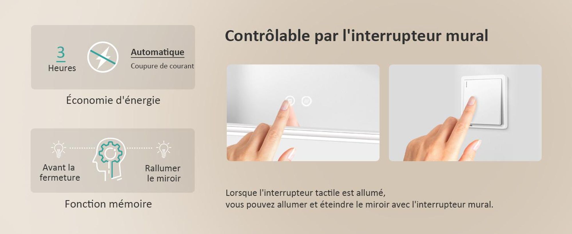 EMKE Miroir de salle de bain 80x60cm éclairage LED avec rangement Miroir de salle de bain horizontal interrupteur tactile 6500K antibuée miroir horizontal tactile blanc froid