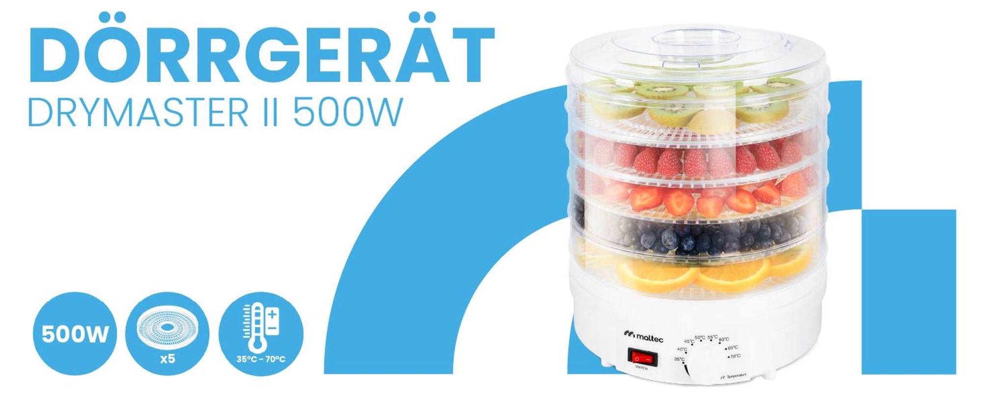 Dörrautomat Dörrgerät für Obst Gemüse Pilze 500W mit 5 Etagen