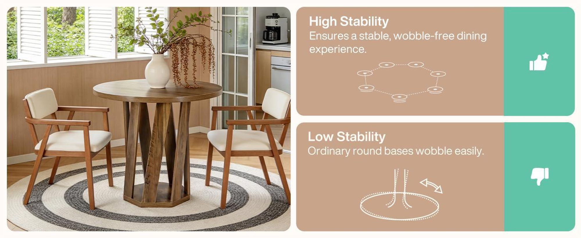 Tribesigns Tavolo da pranzo rotondo per 2-4 persone, 80 cm, tavolo da cucina rustico in legno in stile country, ideale per sala da pranzo, soggiorno, marrone rustico