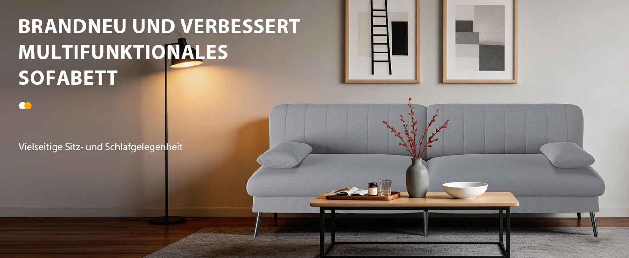COMHOMA Klappbares Schlafsofa mit Schlaffunktion - 2-in-1 Couch, Multifunktionales Schlafsofa mit Großer Liegefläche, Platzsparendes Bettsofa Grau