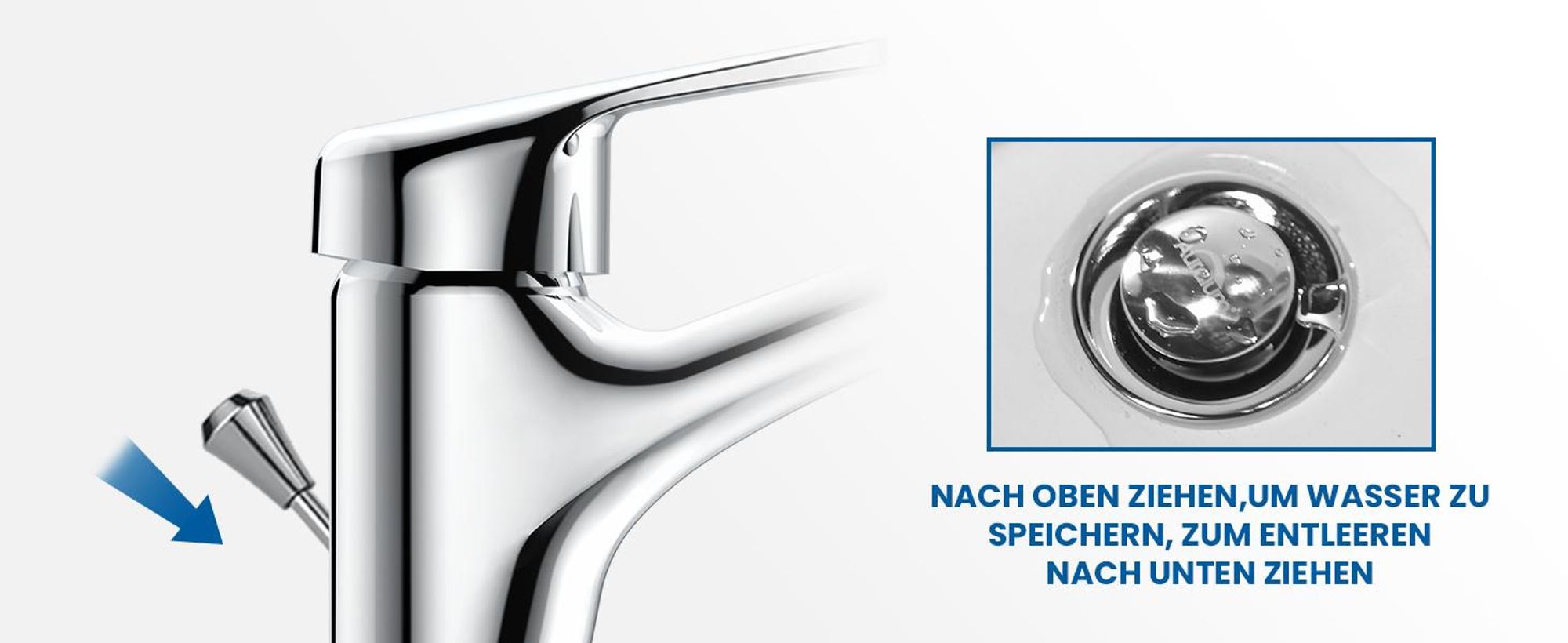 Auralum Wasserhahn Bad mit Zugstange, Einhebel-Waschtischarmatur mit Ablaufgarnitur, Waschbecken Armatur Badarmatur Einhandmischer Waschtischmischer für Badezimmer, Chrom