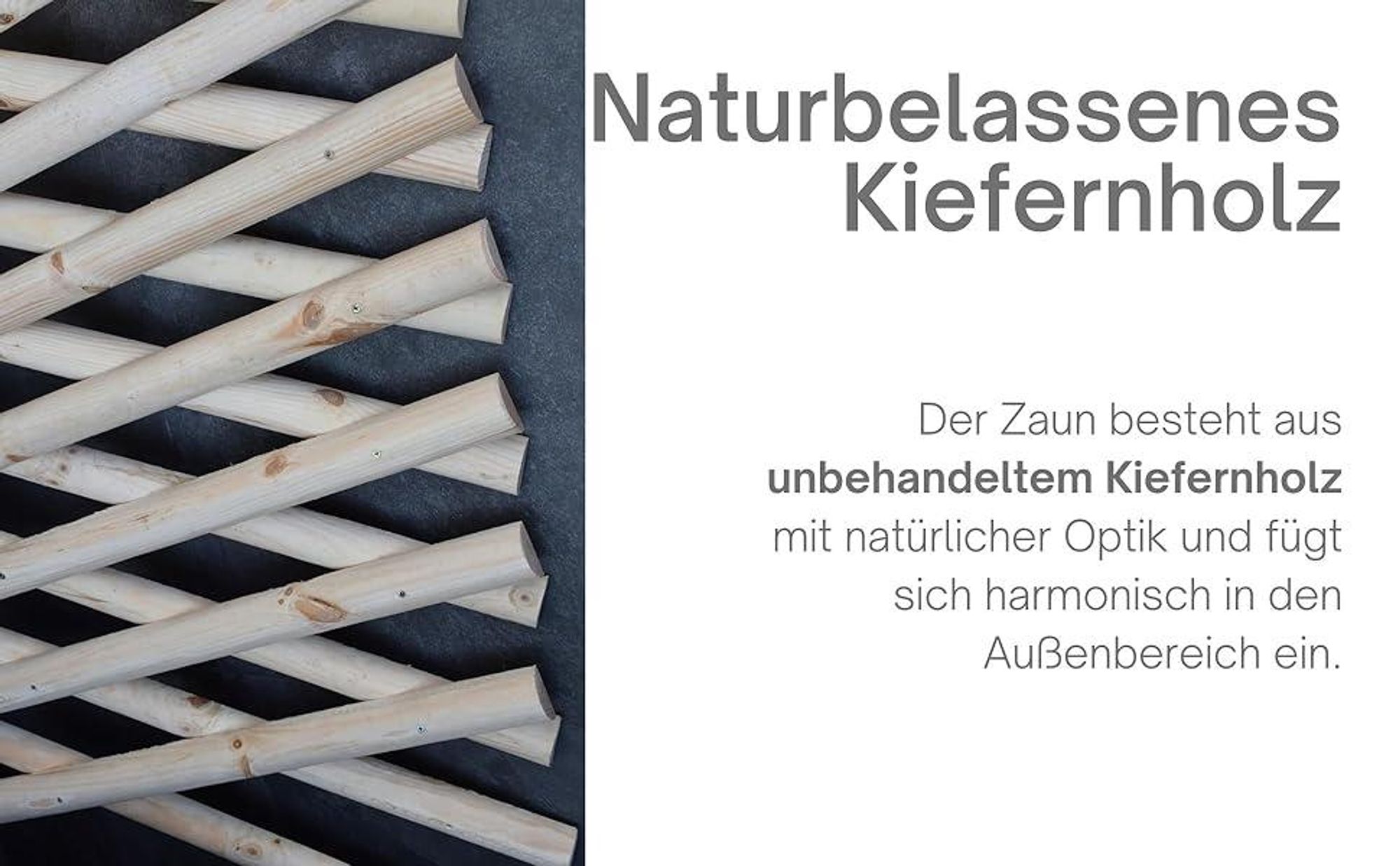 TIMBERMIK Jägerzaun 160–250 cm aus Kiefernholz – 101 cm hoch, ausziehbar, naturbelassen, Spalier Rankgitter, Wildzaun, Holzgitter für Garten Deko