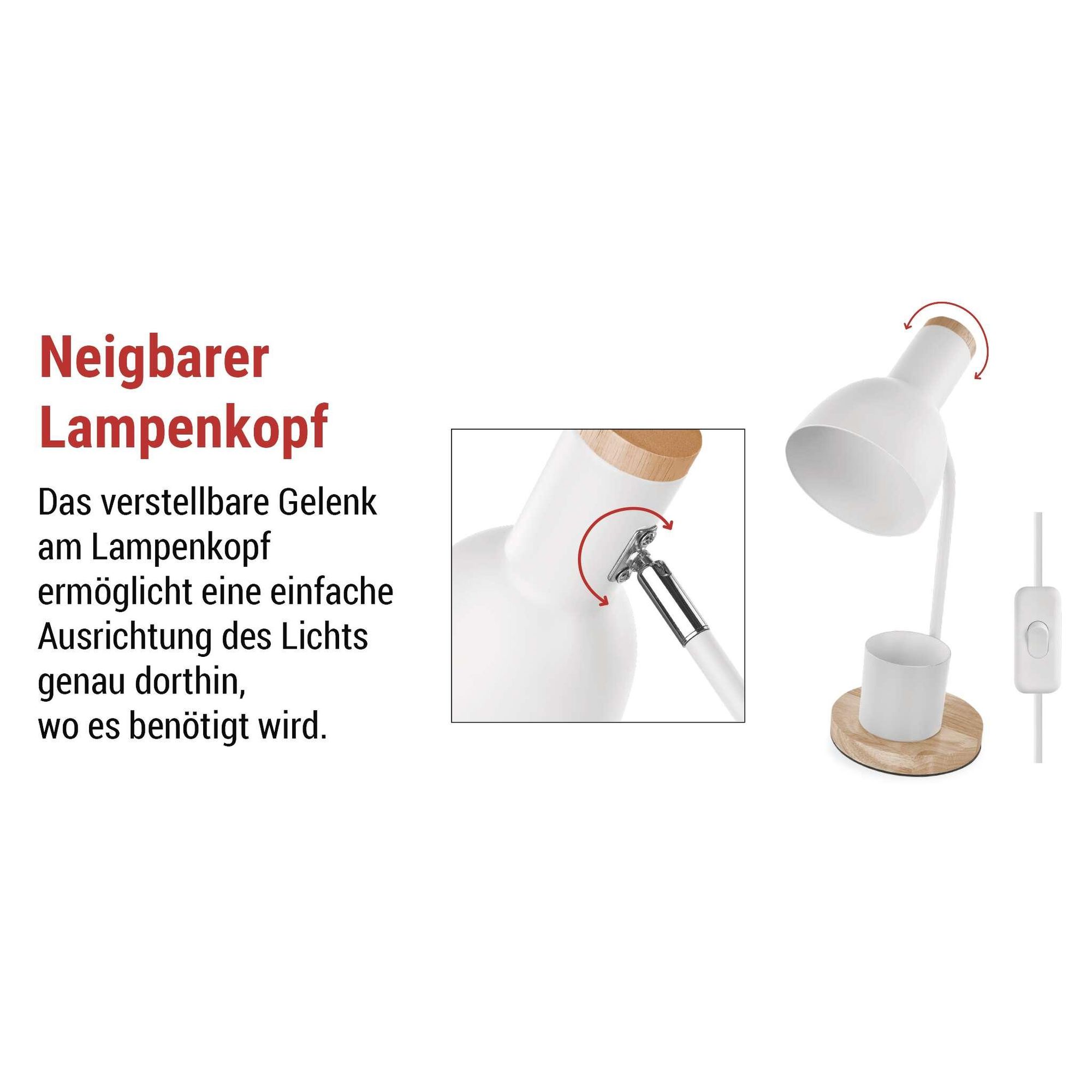 EMOS LED Tischlampe POPPY mit Stift-Halter, E27 Gewinde, Netzkabel 1,5m mit Schalter und Eurostecker, ohne Lichtquelle, E27 max. 25W, Weiß, Z7640W