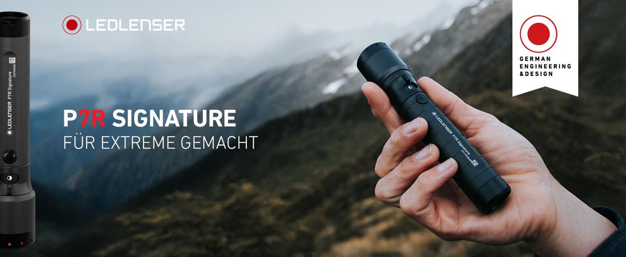 Ledlenser P7R Signature Taschenlampe Charcoal, bis 2500 Lumen, bis 340m Leuchtweite, IP68, bis 80 Std Laufzeit, USB-C