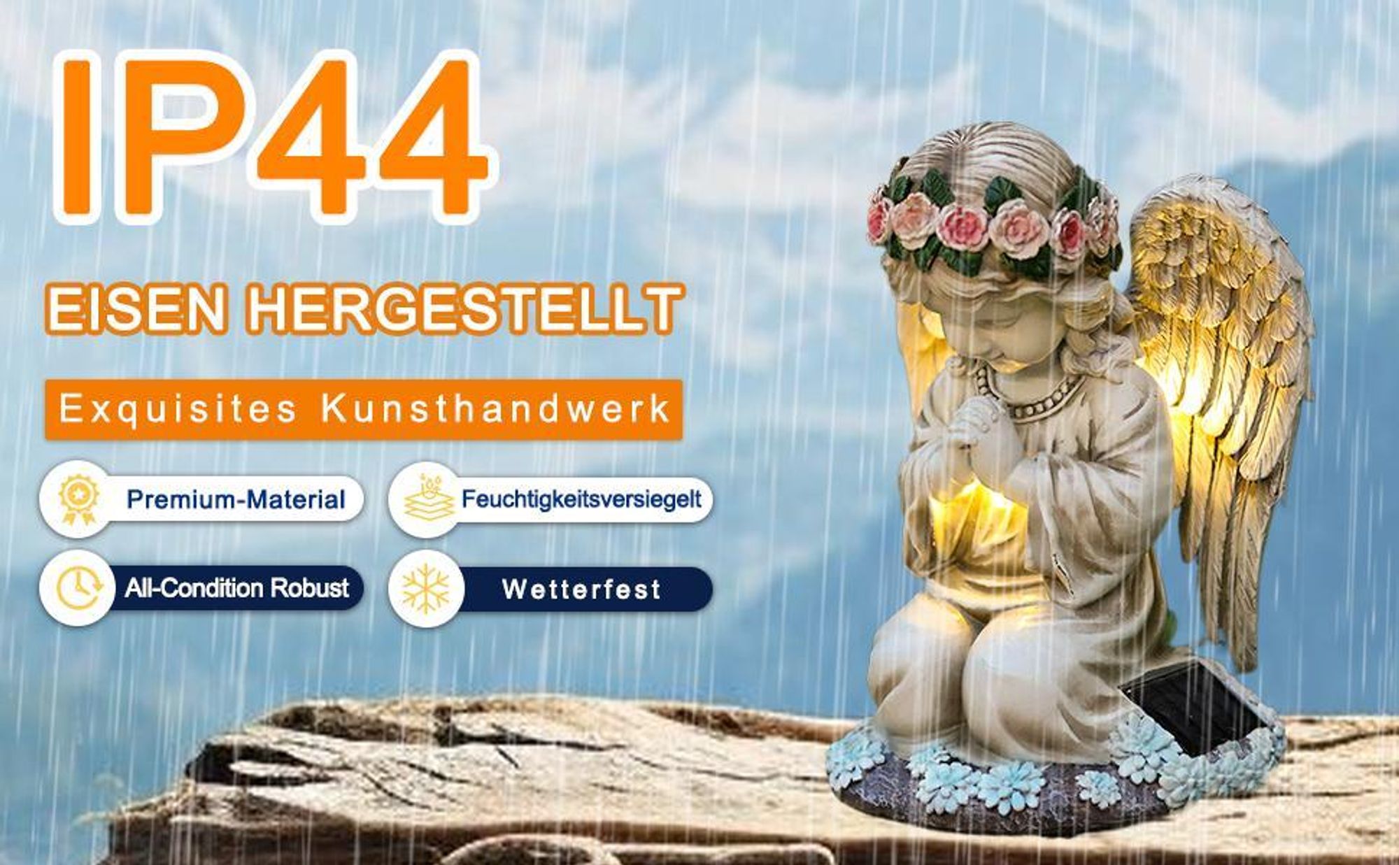 Grabschmuck, Solar Engel Gartenfiguren, Gartenstatuen, Engel für Grab, Grabengel, Solarleuchte, Solarlampe, Grablicht, Wetterfest Wasserdicht