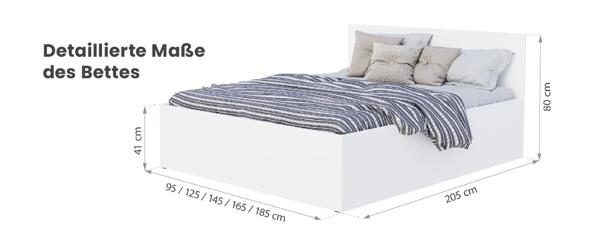 FDM Bett PANAMA 160x200 cm mit Lattenrost aus Holz Bettkasten weiß